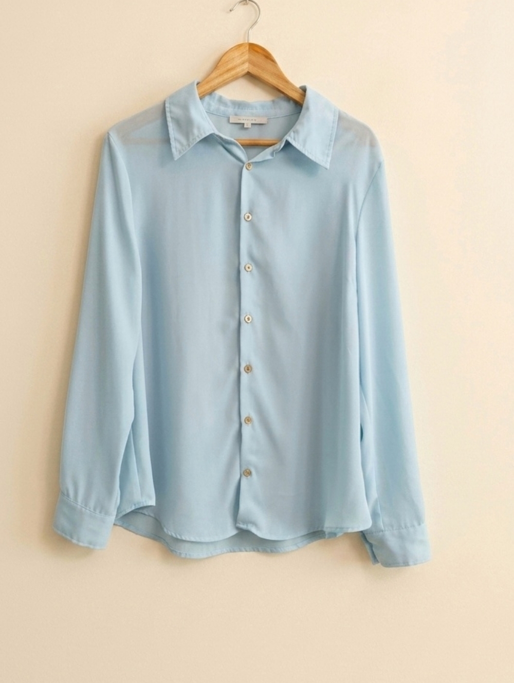 Love Tree Light Blue Sheer Button Down Shirt - Large - Picture 2 of 3
